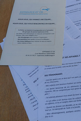 Espérance et vie, themes fichier pour veuf et veuve